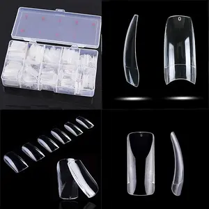 Clear French Coffin Nails Tips 500 PCS 10 Sizes Half Cover Clear Nail Tips French Style Straight Nail Tips Acrylic Fake Nails with Box for Nail Salon Home DIY