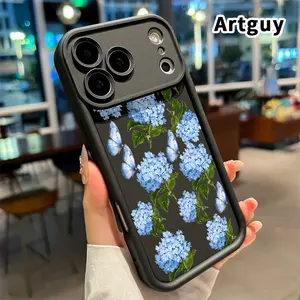 Phone Case for iphone 17 Pro Max 16 Plus 15 14 13 12 11 XR Air E Blue Hydrangea Straight Edge Upgraded Lens Protection Durable Bumper Cover for Boy