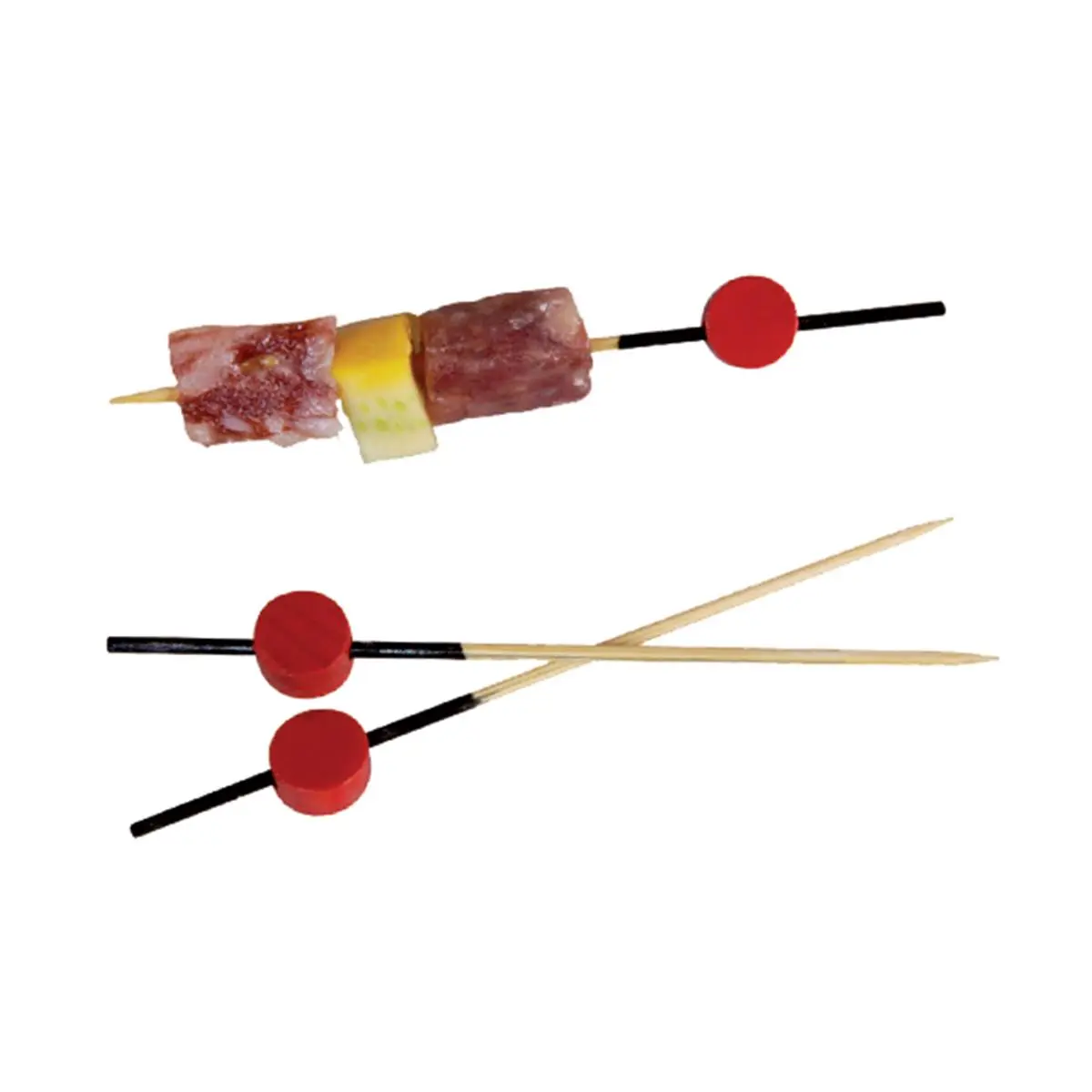 212 MAIN Bamboo Wooden Food Picks - 3.15 In, 2000 Pcs, Colorful Ends, Red Flat Beads, Barbecue Supplies, Party Use, Casual Get-Together Home Essentials, Bamboo Utensils, Black Ends
