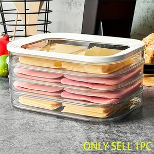 1pc Stackable Food Storage Containers, Refrigerator Organizer, Meat Preservation Box, Reusable Leak-Proof Design, Space-Saving, Clear, Fits Bacon, Ham, Cheese