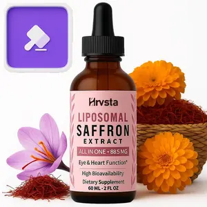 $1 AUCTIONS Hrvsta Organic Liposomal Saffron Dietary Wellness Supplements - 88.5mg Extract, Better Bioavailability Drops with Ashwagandha, Turmeric, Magnesium, Zinc, B12, D3, Focus Enhancer, 60ml, 60 Servings