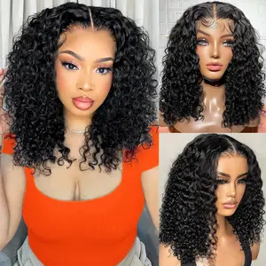 Bob Wig Human Hair 13x6 Lace Frontal Curly Wave, 180 Density Short Wigs for Black Women, Pre Plucked with Baby Hair Natural Hairline Easy to Style (14 Inch)