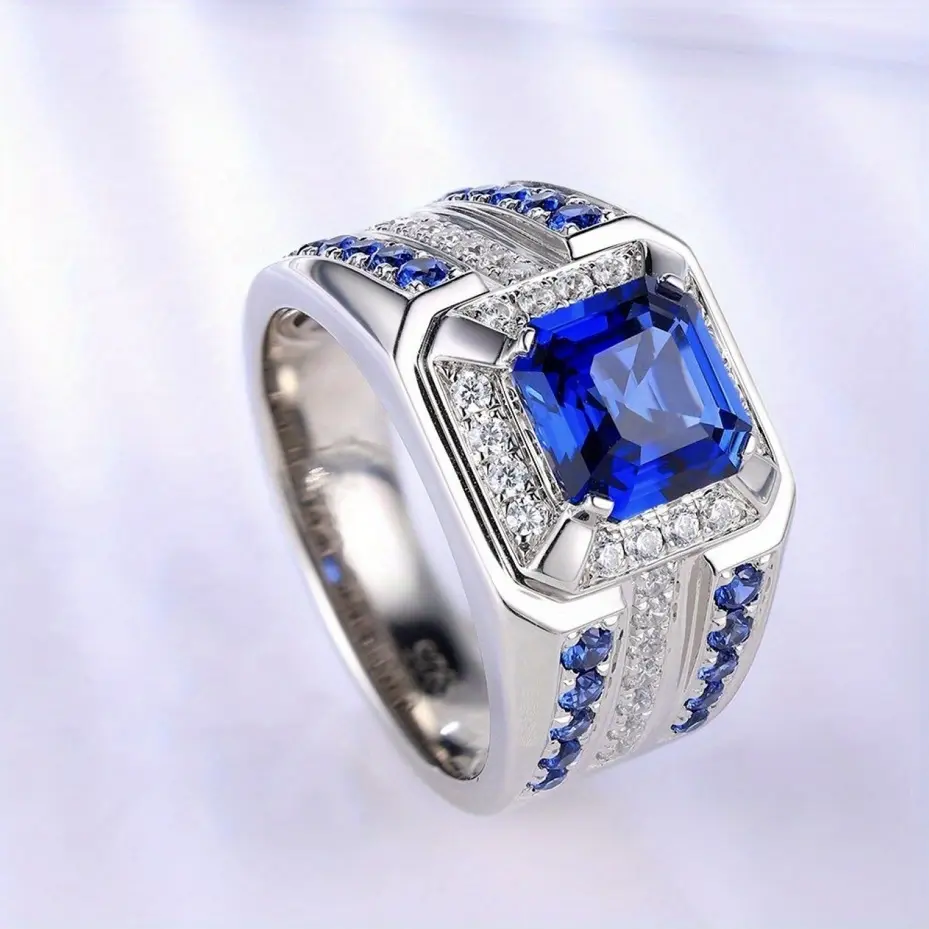 Men's 925 Sterling Silver Square Cut CZ Ring - High-Quality, Durable, Multi-Functional for Business Dress, Any Occasion