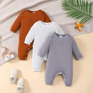 3-Piece Infant Baby Boy Waffle Knit Rompers |  Jumpsuits with Matching Hat | Neutral Brown Grey White Earthy Tone Newborn Essentials | Easy Snap Closure | Sizes 0-18M 42405070