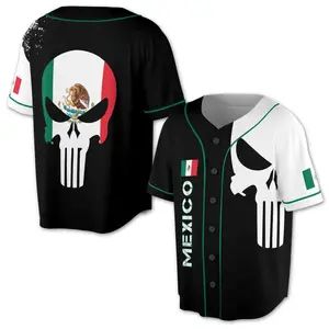 Patriotic Mexico Flag Mexico Coat Of Arms Skull Baseball Jersey, Vintage Mexican Style Baseball Jersey, Mexican Culture Lover Gift
