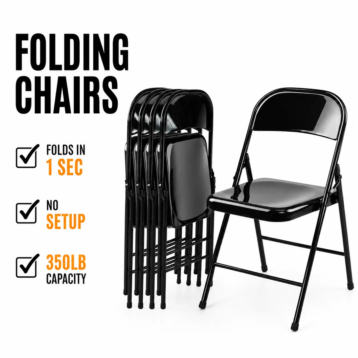 All-Metal Heavy-Duty Folding Portable Chair - 350-lb Capacity, Easy to Use & Store, Durable Seating, Folding Seating for Home & Outdoor Events Metal Commercial Seat