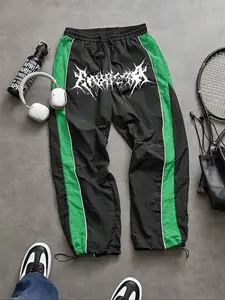 Men's Fashion Print Casual Outdoor Pants, Loose Fit Gym Shorts, Waist Drawstring, Elastic Cuff Design, Nylon Fabric, Lightweight Comfort, Athleisure Style Bottoms