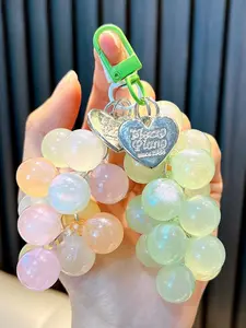 1 acrylic small fresh grape bead creative keychain flower pendant with ring decoration for women's keychains, Trendy Cute Keychain, perfect for decorating keychains on backpacks, bags, and cars. ideal Valentine's Day gift for cute couples