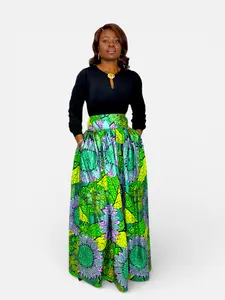 High Waist Ankara Maxi Skirt Floral African Print with Pockets Women's S-3XL Comfortable Versatile Everyday Outfit Floor-Length