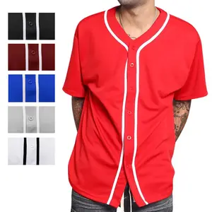Men's Plain Baseball Jersey Button Down Shirt Short Sleeve