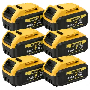IRONCELL High Capacity  8.0Ah  Replacement Battery for Dewalt 20V Max Lithium-Ion Compatible with DCB206 DCB207 203 204 200 Cordless Power Tools Yellow 8000mAh Large Capacity