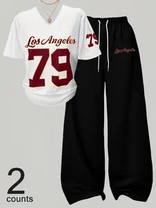 Women's Casual Sportswear Set, Sweatsuit Sets, Comfortable Fashion Activity, Daily Wear, Trendy Women's Clothing Series, Digital 79 Print