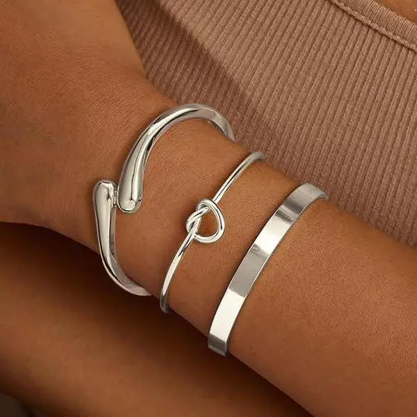 TEWIKY Women's Gold Plated Alloy Chunky Statement Cuff Bangle - Stackable, Hypoallergenic, Colorfast, Gold Aesthetic, Jewelry Stack, Bracelet Stacking, Chunky Metallic Bracelets & Bangles, Accessories for Outfit,sohochic