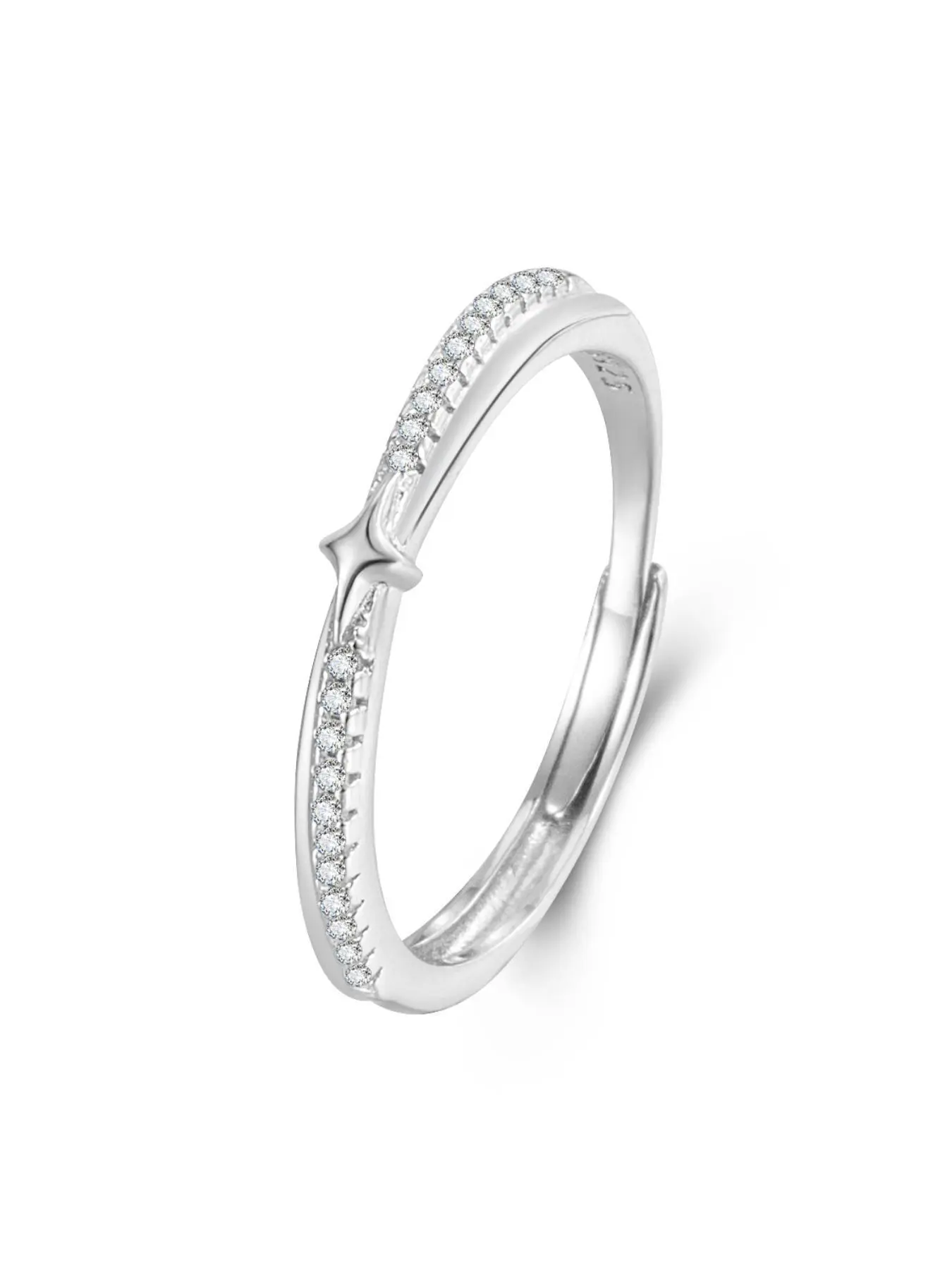 Elegant Silver Color Meteor Ring with Sparkling Zirconia Stone, Adjustable Design Perfect for Weddings & Parties, Ideal Valentine Gift