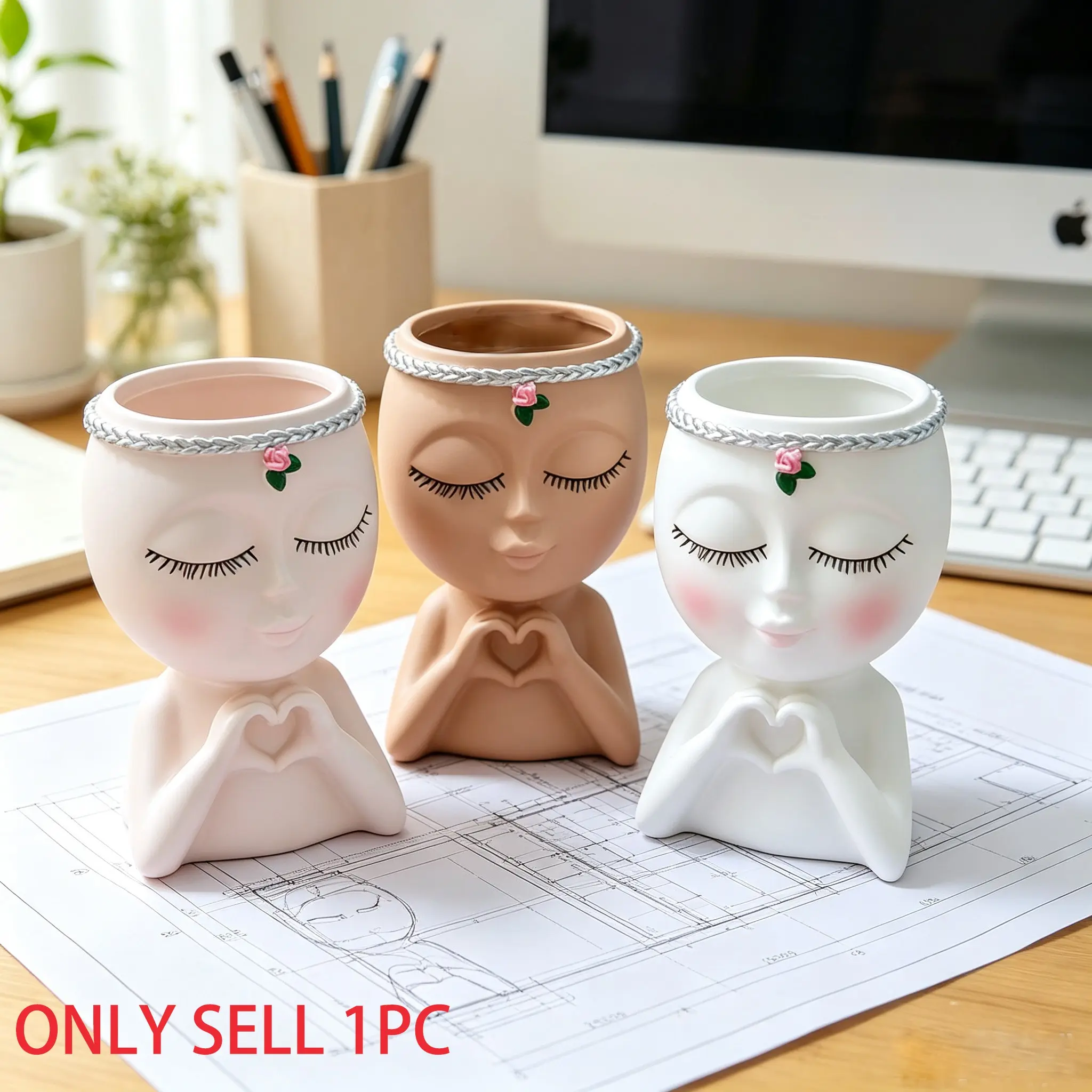Luxury Resin Makeup Brush Holder, Modern Creative Half-Body Storage, Desktop Organizer for Cosmetics and Bathroom Accessories