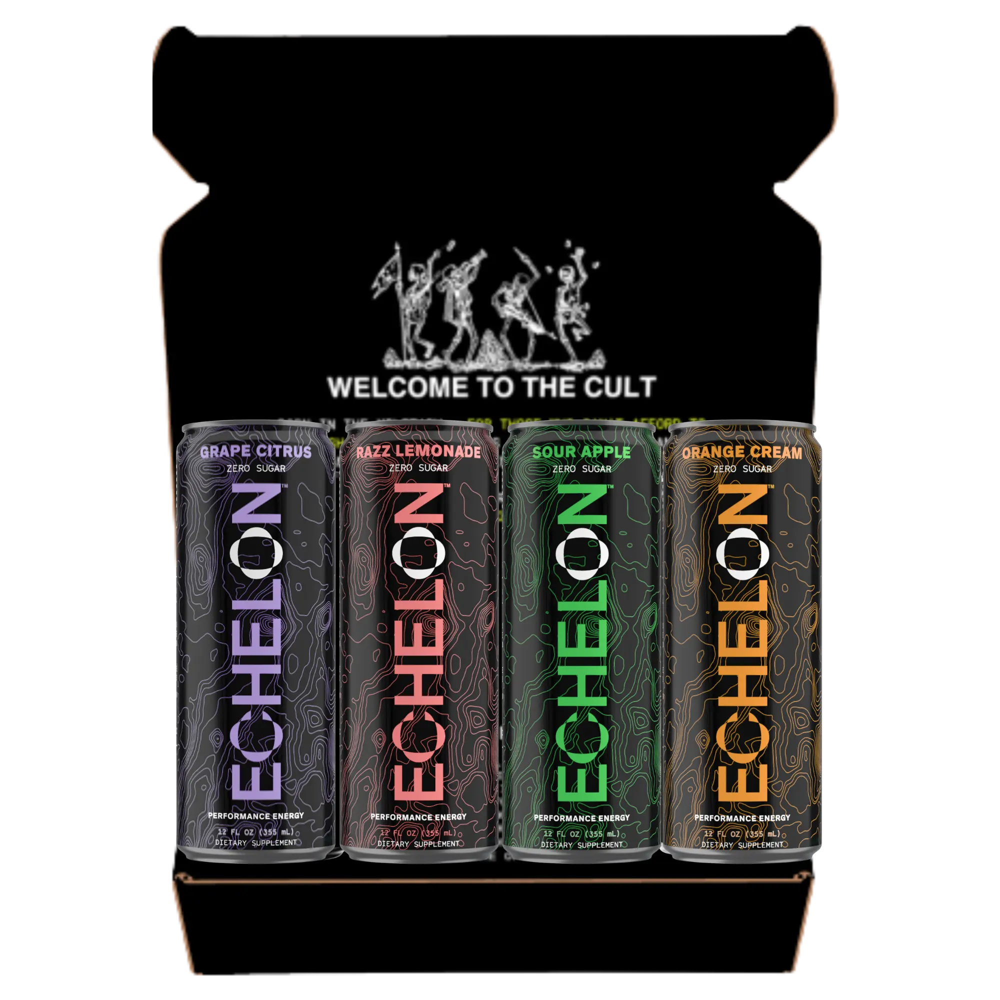 ECHELON Performance Energy Drink Trial Pack – 200mg Natural Caffeine, 0 Sugar, Muscular Endurance, Nootropic Focus, Prebiotic Fiber, B Vitamins, 4 Can Variety Pack