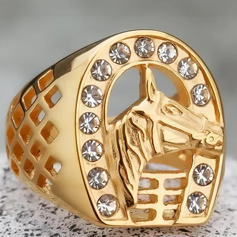 Fashion Hollow Out Horse Design Rhinestone Decorated Ring, Elegant Rhinestone Ring, Titanium Steel Ring for Women & Men, Jewelry for Party, Daily Clothing Decor, Trendy All-match & Exquisite Fashionable Jewelry for Birthday Gift, Beautiful Rings