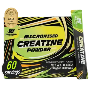 WILD FIELD HEALTH 3-in-1 Creatine Monohydrate Stickpacks - Micronized Pure Creatine With Zinc and Magnesium - Portable On-The-Go Powder for Muscle Growth, Energy & Recovery - Lime Flavor, 60 Servings Fitness Supplement