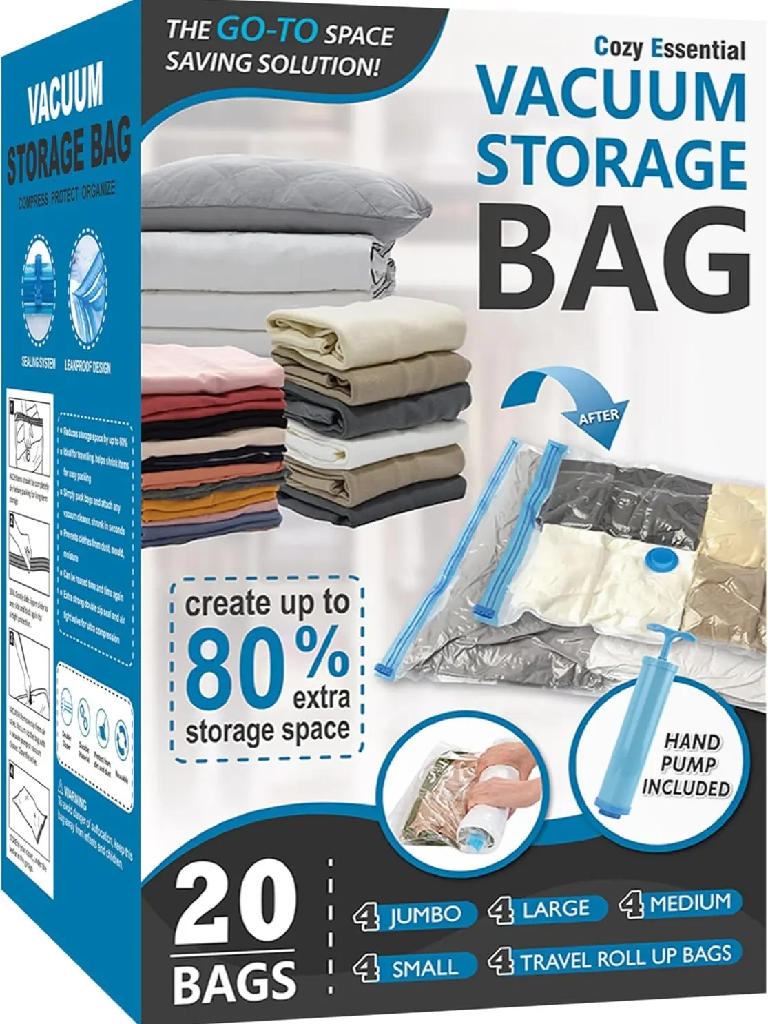 Transparent Vacuum Storage Bags for Home Organization, 1-Way Suction Valve, Double Seal, Stay-On Clip for Long-Lasting Protection Organiser