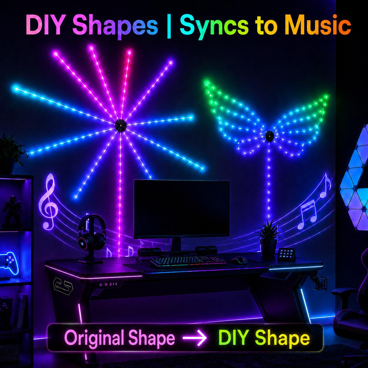 RGB LED Strip Lights - USB Powered, Led Multicolor, Sound Activated (Music Sync), App Controlled, Flexible Adhesive, DIY Shapeable, Adjustable Indoor Use Mood Lighting for Gaming Room, Bedroom RGB LED Strip Lights - USB Powered, Led Multicolor, Sound Activated (Music Sync), App Controlled, Flexible Adhesive, DIY Shapeable, Adjustable Indoor Use Mood Lighting for Gaming Room, Bedroom