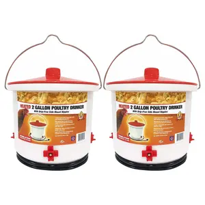 Farm Innovators Heated 2 Gallon Poultry Water Bucket Drinker, White/Red (2 Pack)