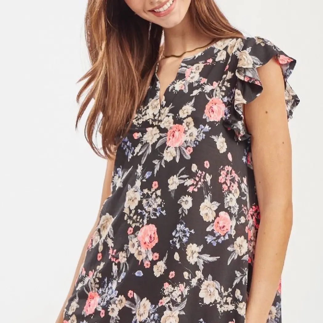 Dear Scarlett Flutter Sleeve Top C0011 Black background