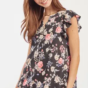Dear Scarlett Flutter Sleeve Top C0011 Black background