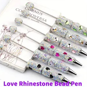 10-Pack DIY Heart-Shaped Diamond Pen Set, High-Quality Long-Lasting Artificial Diamond Ballpoint Pens, Ink, 150mm