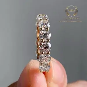 Moissanite Eternity Wedding Band 2.15 Carat Round Cut VVS1 Solid 14K Yellow Gold