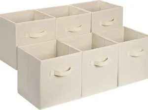 Collapsible Fabric Storage Cube Bins Organizer with Handles, Sturdy, Beige, 13-x-13-x-13-inch, Pack of 6