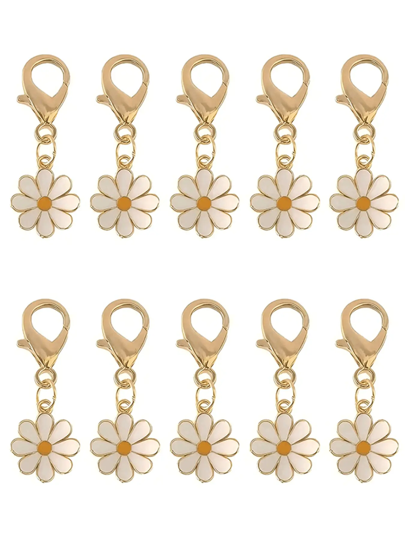 10-Piece Set Lobster Clasp Daisy Floral Pattern Keychain, Flower Petal Keychains for Party Favors, Suitable for Men and Women, Stylish Fashionable Alloy Keychain