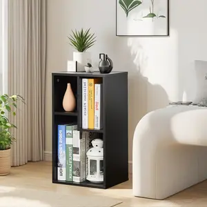 VECELO 3-Cube Small Bookcase Modern Storage Bookshelf with Height Difference Shelves 3-Tier Floor Standing Storage Organizer Display Fits Tallest Hardcovers,Horizontal Avaiable, Easy Assembly, for Living Room Bedroom Office