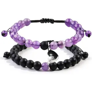 2 count  Couples Bracelets Matching Bracelets Adjustable Connecting Bracelets, Double Rope  Couple Valentines Day Gifts Friendship Beads Bracelet