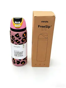 Owala Pink Leopard Print Sports Water Bottle, 32oz Capacity, 304 Stainless Steel Material, Dual Drinking Design, Equipped with a Straw, Suitable for Sports, Outdoor Activities, Travel and Student Use as a Water Bottle.