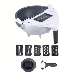 9-in-1 Kitchen Vegetable Fruit Slicer Dicer Grater Utensils - Safe Sharp Stainless Steel Blades, Rotating Multi-Grater Tray Mandolines, Easy-Clean Compact Food Cutter, Space-Saving Kitchen Accessories for Home Prep
