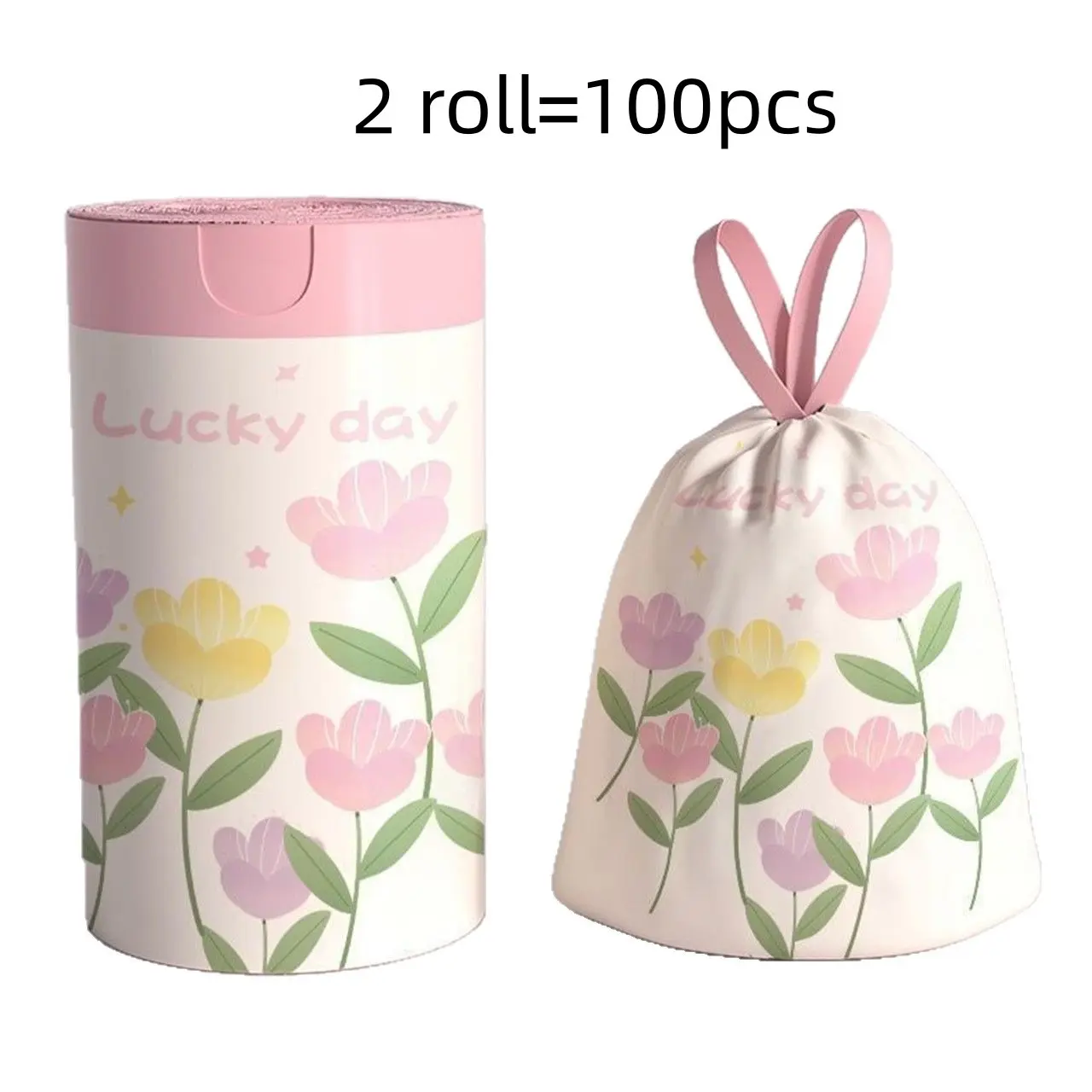 2 Rolls/100 Pieces Tulip Drawstring Trash Bags, Thick Large Multi-Use Hdpe Disposable Garbage Bags, Plastic Trash Bags, Drawstring Trashbags, Drawstring Bin Bags, Kitchen, Bathroom, Bedroom, Living Room, Toilet