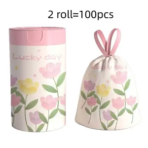 2 Rolls/100 Pieces Tulip Drawstring Trash Bags, Thick Large Multi-Use Hdpe Disposable Garbage Bags, Plastic Trash Bags, Drawstring Trashbags, Drawstring Bin Bags, Kitchen, Bathroom, Bedroom, Living Room, Toilet