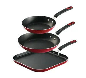 Everyday 3 Piece Aluminum Nonstick Fry Pan and Griddle Set - Metallic Red, Cookware Handles Frying ollas de cooking pans multicoloured heat resistant
