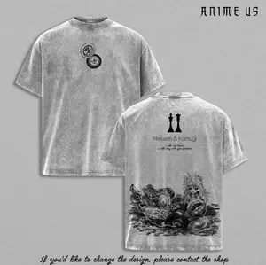Meruem and Komugi T Shirt Hunter x Hunter Anime Vintage Washed Oversized Graphic Tee Chimera Ant Arc Streetwear Heavy Cotton Shirt for Anime Fans Men Women