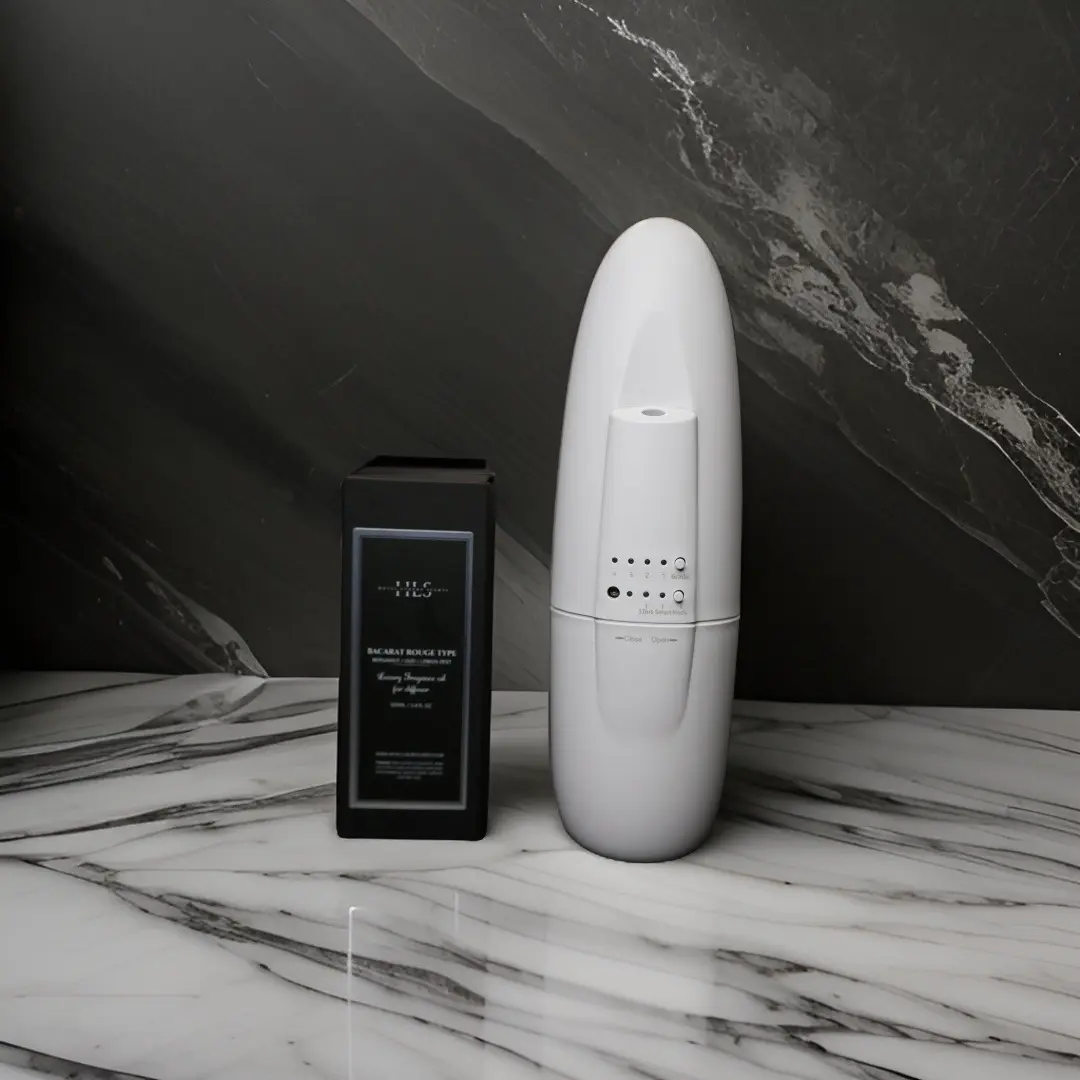 HOTEL LUXURY SCENTS Plug in Waterless Diffuser WITH A BACARAT ROUGE TYPE INCLUDED(100ML  3.4 fluid ounces) - Up to 500 Sq. FT Coverage - Nanotechnology Plug in Oil Diffuser for 100% Essential Oils for Home and Office - Wall Silent & Waterless Oil Diffuser