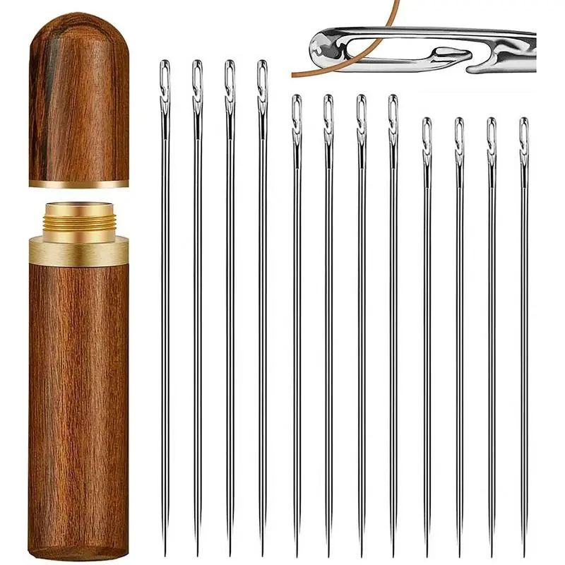 36 Pcs Self Threading Sewing Needles Sets Large Gauge Needle Hand Sewing Needle Embroidery Needles with Wooden Case for Knitting Mending DIY Handsewing Art Crafts
