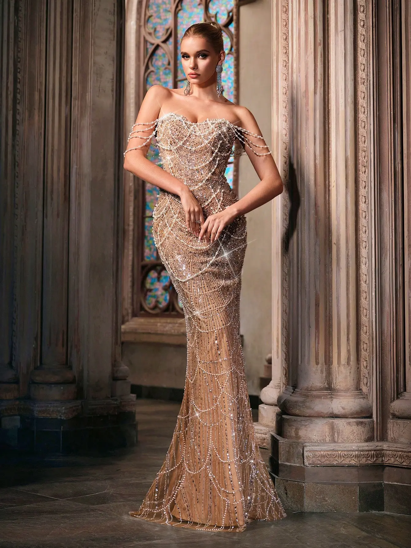 Luxury Beaded Mermaid Evening Gown | Strapless Champagne Formal Dress for Wedding & Prom | Maxi Length Woven Fabric Hand Beading Sequin Splicing Womenswear Elegant Fitted - TikTok Shop Luxury Beaded Mermaid Evening Gown | Strapless Champagne Formal Dress for Wedding & Prom | Maxi Length Woven Fabric Hand Beading Sequin Splicing Womenswear Elegant Fitted - TikTok Shop