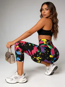 Women's High-Waist Skinny Pants, All-Over Cartoon Pattern Design, Casual & Sporty Style, Perfect for Gym & Outdoor Activities, tight fitness pants, High Waist Stretchy, Athleisure Fitness Leggings