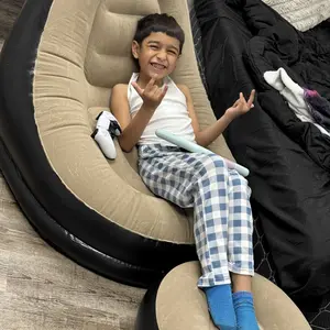 Portable Folding Reclining Lazy Sofa Chair with Foot Stool Flocking Air Couch for Indoor Outdoor Relaxation Gaming Travel Camping Unisex