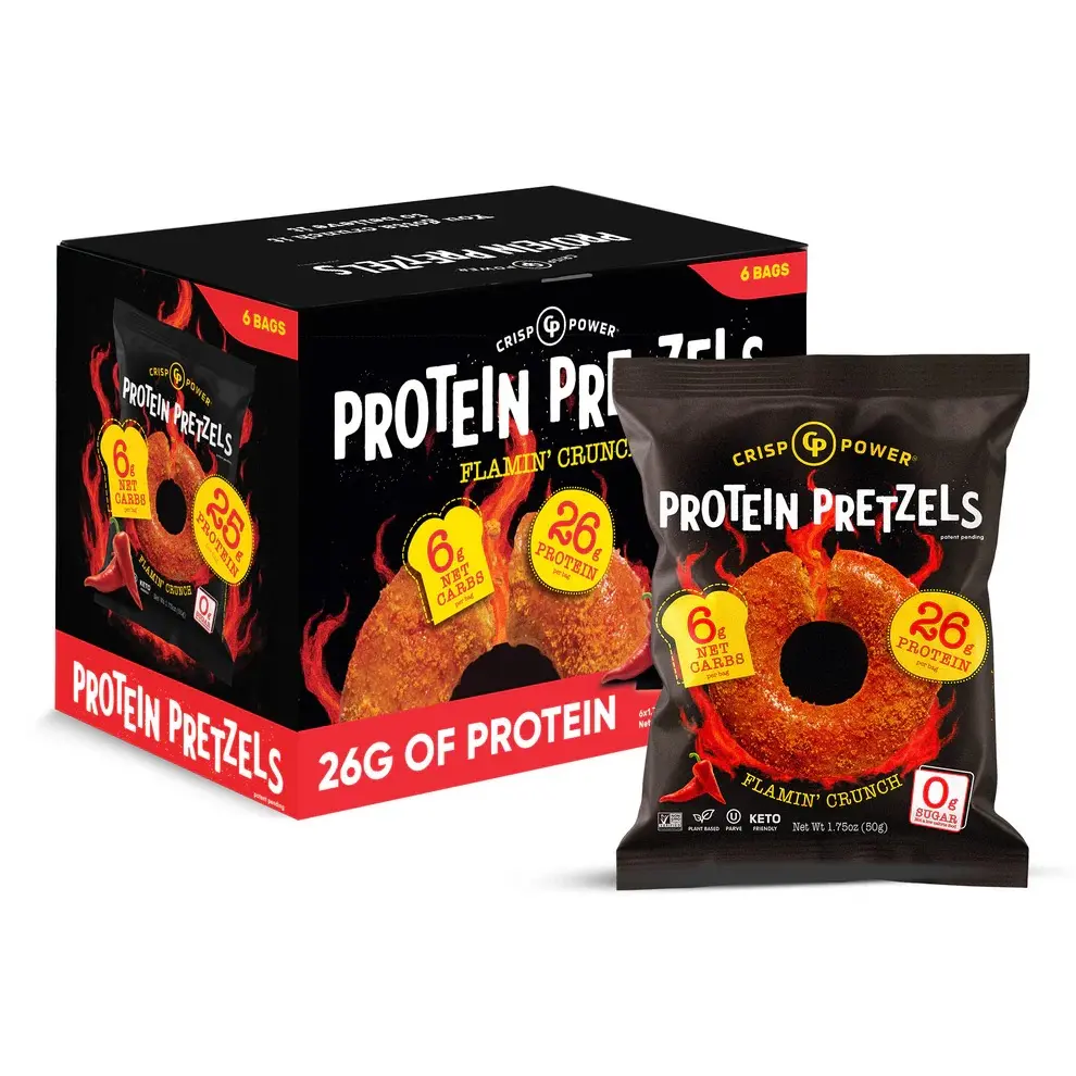 Crispy Power Protein Pretzels - Flamin' Crunch, 26g Protein, 6-Pack Snack