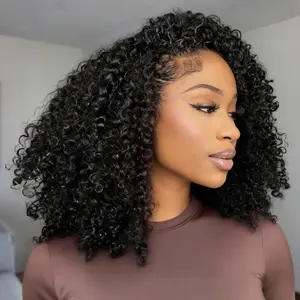 Half Wig Human Hair 210% Density Wig for Black Women Afro Kinky Curly Glueless Wigs Human Hair with Drawstring 3 In 1 Flip Over Half Wigs Natural Black Color