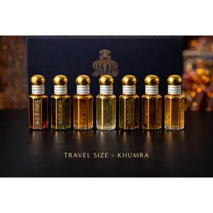Khumra Travel Size 7-Piece Collection - Musk, Sandal, Black O, Dufra, Mixed, Mahlab, Cardamom - Luxurious Oils for Travel, Gifting, and Signature Scent Discovery