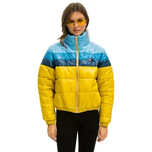 COLOR BLOCK LUXE APRES PUFFER JACKET - HONEY GLOSSY