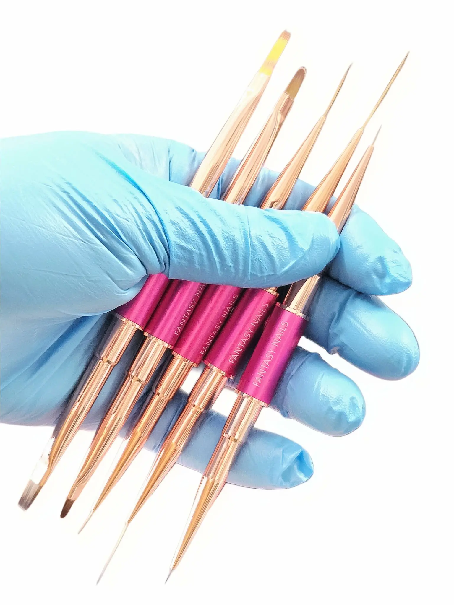 Fantasy Nails 5-Pack Nail Art Liner Brushes with Pink Aluminum Handles, Professional Manicure Tools for Artistic Designs, Nail Liner Brushes, Multi-Pack