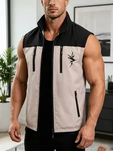 Men's Breathable Stand Collar Outdoor Travel Vest Multi-Zipper Pocket Quick-Dry Casual Sleeveless Jacket Lightweight Daily Hiking Fishing Top Tribal Dragon Graphic Print